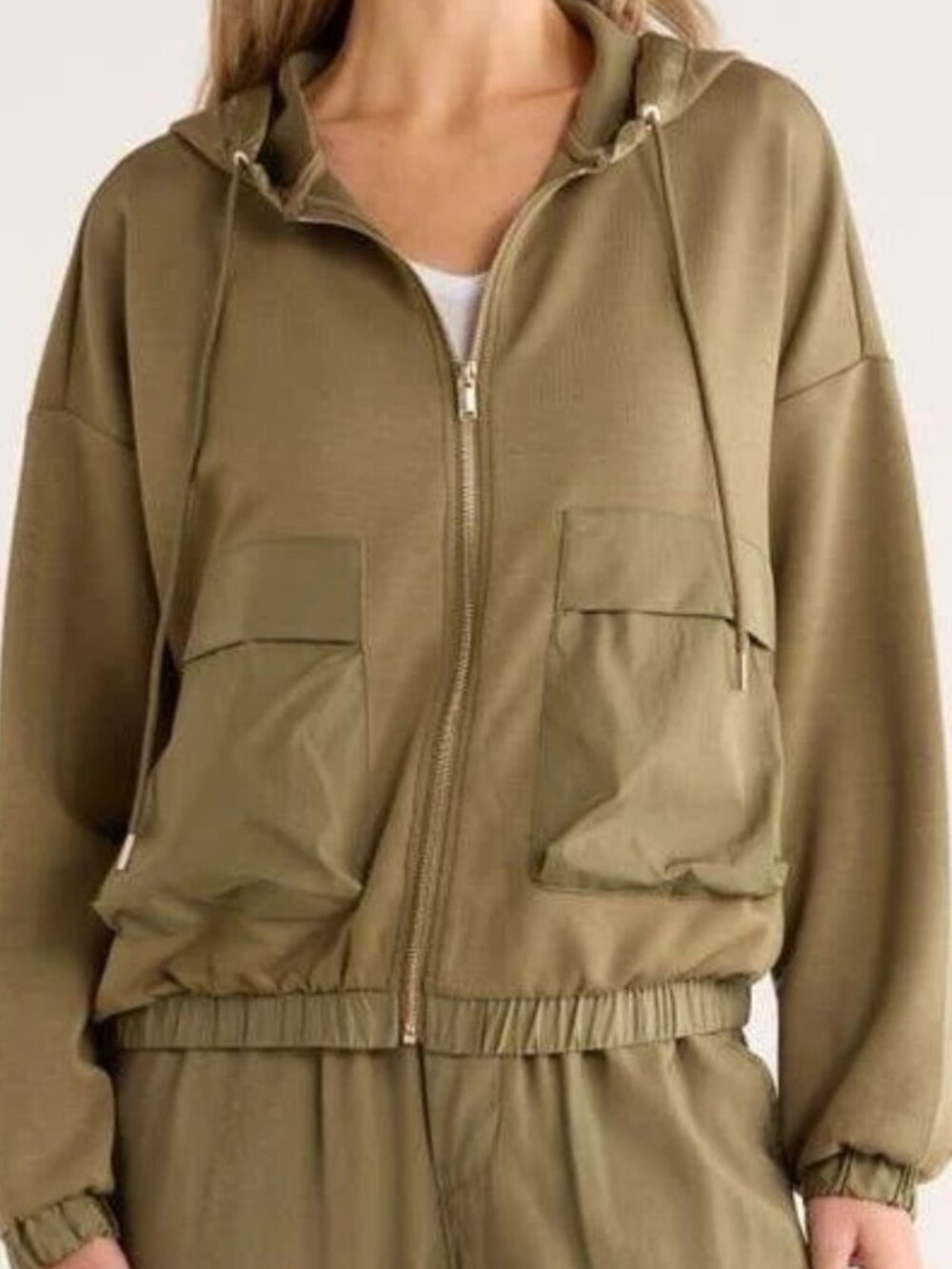 T Tahari Women's Mixed Media Zip Up Hoodie Size M